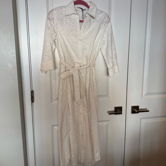 ZARA ZW Collection Elegant White Eyelet Dress with Belt - Picture 2 of 6